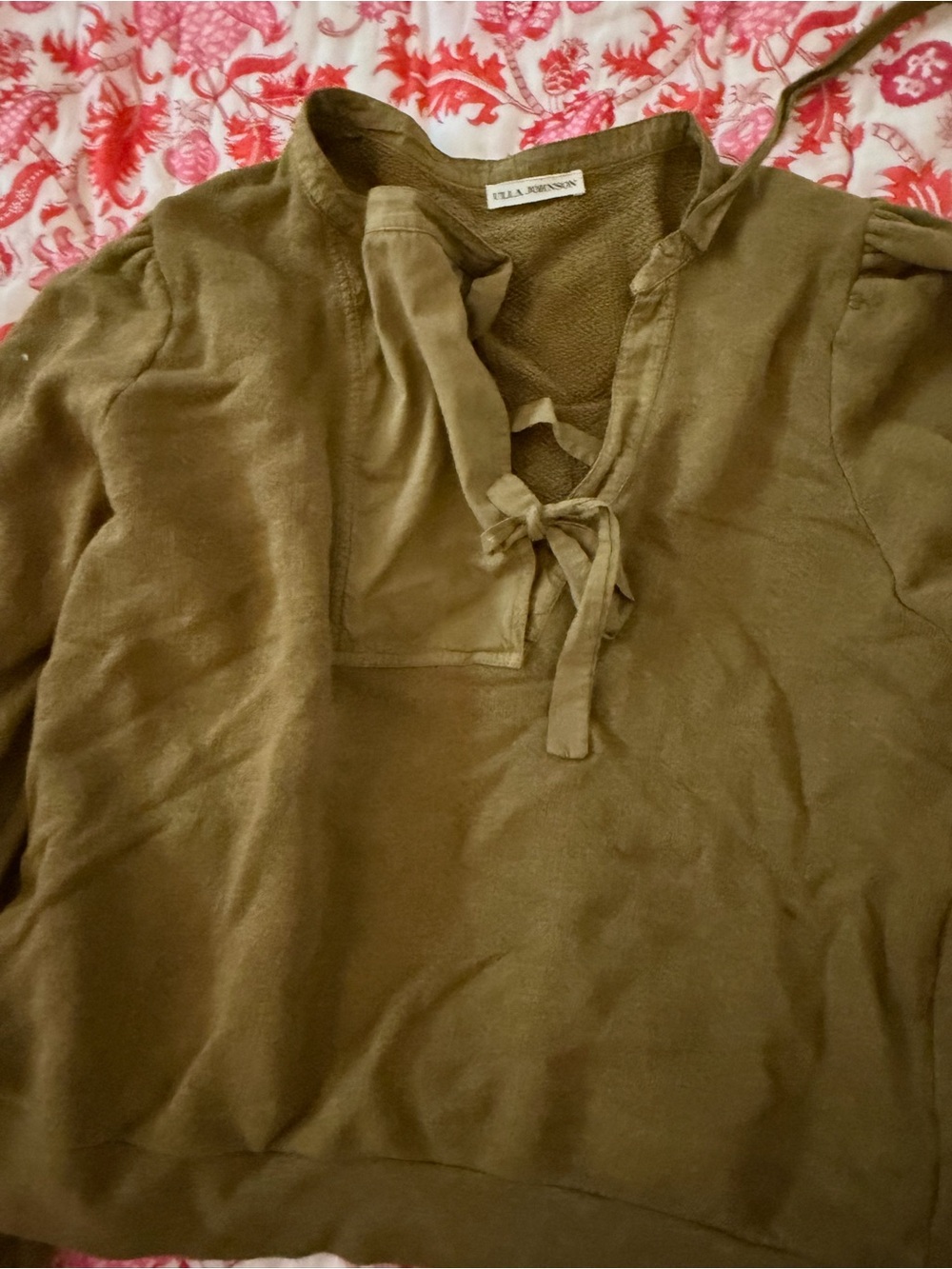 Ulla Johnson Olive Green Tie-Neck Blouse